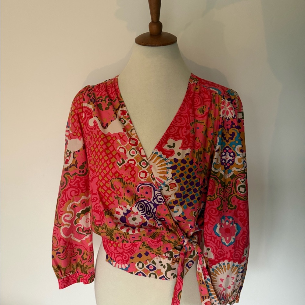 J. Crew Multicolor Floral Wrap Blouse